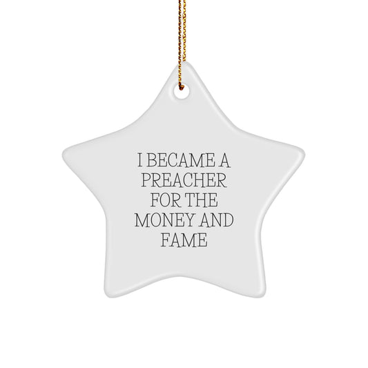 Funny Preacher Gift for Men, Star Ornament with Gold Cord, Perfect for Preacher Friends, Christmas Unique Gifts from Family - Image 1