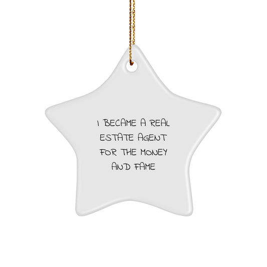 Funny Real Estate Agent Gifts from Men, Unique Christmas Star Ornament for Real Estate Agent Friends - White Star Shaped Decorative - Image 1
