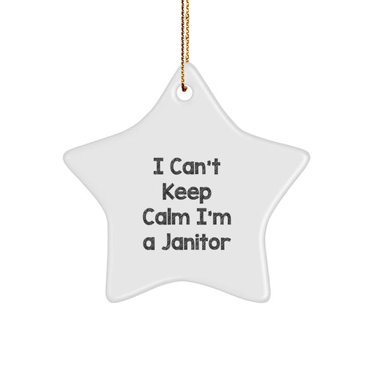 Funny Janitor Gifts, 'I Can't Keep Calm I'm A Janitor' Star Ornament for Men, Women, Coworkers, and Friends, Christmas Decoration - Image 1