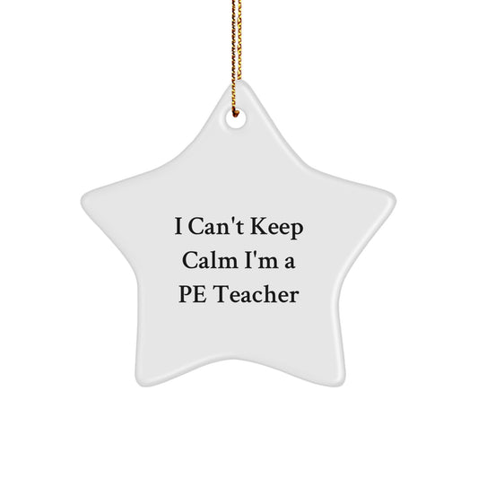 Funny PE Teacher Star Ornament I Can't Keep Calm Gifts for PE Teacher, Christmas Unique Gifts from Friends, Family, or Coworkers - Image 1