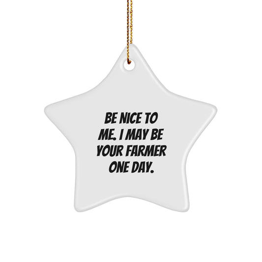 Funny Farmer Gifts from Friends for Christmas - Be Nice To Me. I May Be Your Farmer One Day. Star Ornament - Image 1