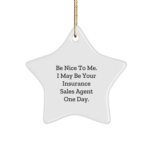 Funny Insurance Sales Agent Gifts from Men, Star Ornament for Insurance Sales Agent Christmas Unique Gifts, Be Nice To Me. I May Be Your Insurance Sales Agent One Day. - Image 1