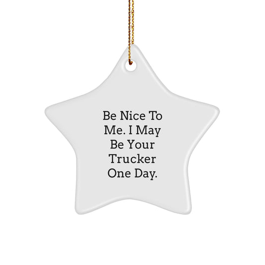 Funny Trucker Gifts from Family, Trucker Star Ornament, Be Nice To Me I May Be Your Driver One Day Trucker Christmas Unique - Image 1