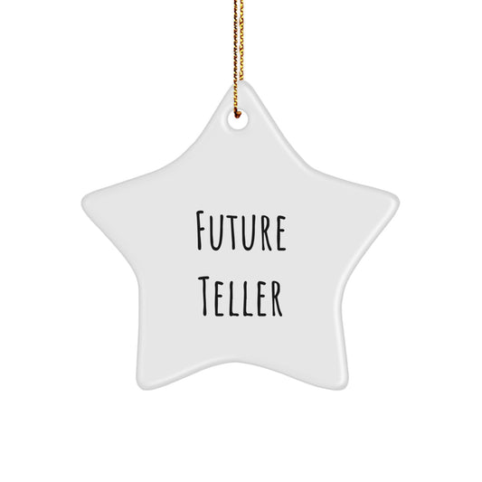 Funny Future Teller Star Ornament Gifts from Friends to Family, Teller Christmas Decorations, White Star Shaped with Gold Cord - Image 1
