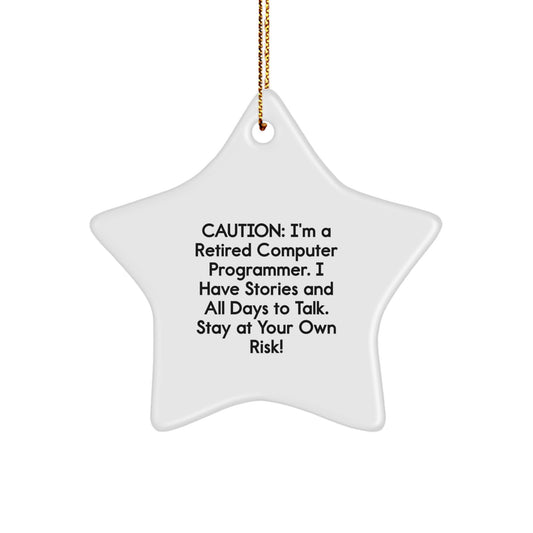 Computer Programmer Star Ornament, Funny Quote, White Color, 3.25" Tall, Gifts from Friends, for Computer Programmer, Christmas Unique Presents - Image 1