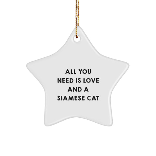 Siamese Cat Lover Gifts, Funny Star Ornament, Christmas Unique Presents from Friends for Men or Women, 'All You Need Is Love' - Image 1