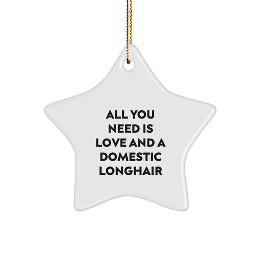 Domestic Longhair Cat Gifts from Friends, Christmas Star Ornament with 'All You Need Is Love And A Domestic Longhair' Quote, Perfect for Family, Men, or Women - Image 1
