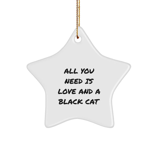 Funny Black Cat Gifts for Christmas: All You Need Is Love And A Black Cat Star Ornament, Gifts from Friends to Family - Image 1