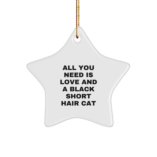 Funny Gift for Friends and Family - Black Short Hair Cat Star Ornament, Christmas Unique Gifts, Gifts from Men, Gifts for Black Short Hair Cat Lovers, All You Need Is Love And A Black Short Hair Cat - Image 1