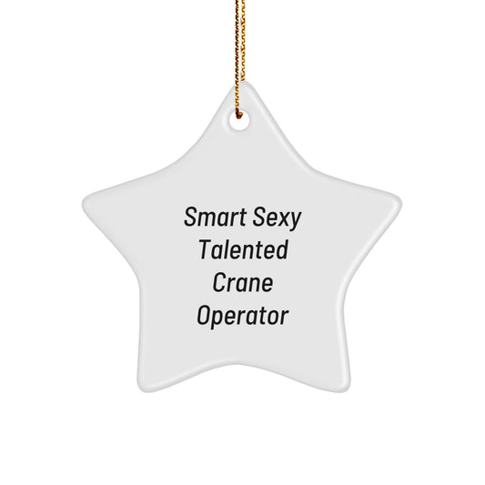 Sexy Crane Operator Gifts from Friends for Men - Star Ornament, 'Smart Sexy Talented' Quote, White, 3.25" tall, Christmas - Image 1