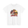 White farmer T-shirt printed with Up at 4 AM to watch the price drop at 9 and a tired farmer in a cap