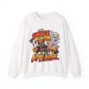 White sweatshirt printed with "THE SMOKE ALARM IS JUST APPLAUSE." and a bearded griller in a cap, sunglasses and apron
