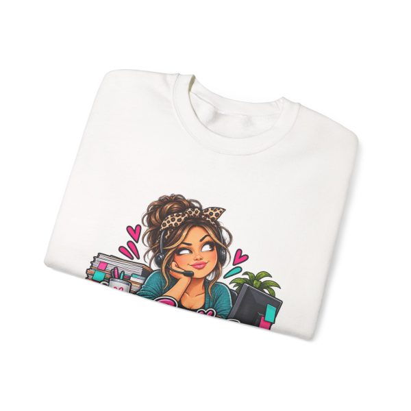 Close-up of the "My Smile Is Mandatory. My Eye Roll Is Freelance." design on the sweatshirt