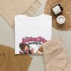 Close-up of the "The Sanitary Trim Was Going Fine. Then He Sat Down." dog groomer design on the t-shirt