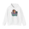 White call center hoodie printed with My Smile Is Mandatory. My Eye Roll Is Freelance and a call center agent with a curly bun