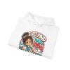 Close-up of the funny deadpan chibi CNA design on the hoodie reading "I GET PAID TO BE PEED ON. BARELY."