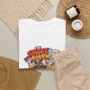 White T-shirt with "The Smoke Alarm Is Just Applause" BBQ graphic, lifestyle flat-lay