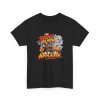 Black T-shirt with "The Smoke Alarm Is Just Applause" BBQ graphic, front view