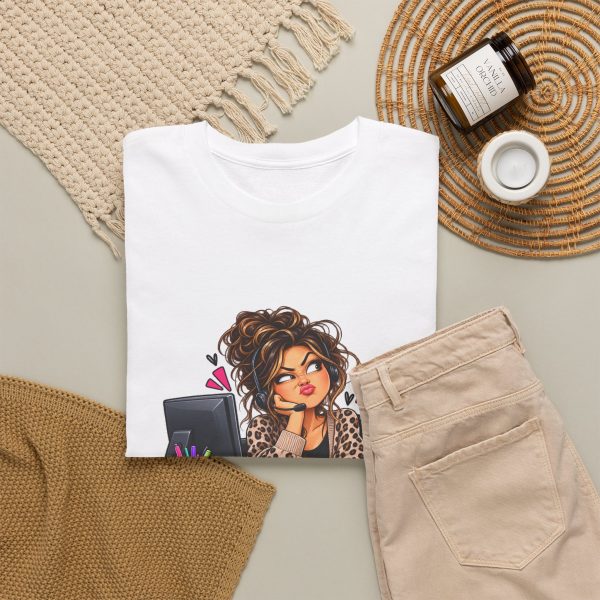 Close-up of the "I Put You on Hold to Make the Face." design on the t-shirt