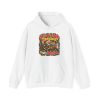 White electrician Christmas hoodie printed with Christmas Lights Tangled? That's Overtime and a frazzled electrician in a Santa hat