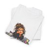 Close-up of the "My Headset Has a Mute Button. My Face Doesn't." mute button design on the t-shirt