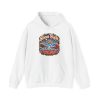 White plumber Christmas hoodie printed with Silent Night. Until The PIPES BURST and a snowy cottage on a starry winter night