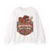 White mechanic Christmas crewneck sweatshirt printed with Christmas Eve. Even The Sleigh Won't Start and Santa leaning