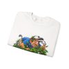 Folded white crewneck sweatshirt showing "Still Looking for That Fairway" golf graphic