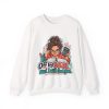 White bookkeeper crewneck sweatshirt printed with Off by $0.01 and I will find you and a determined bookkeeper with a curly bun