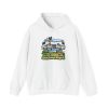 Funny golf hoodie in White, front print: Perfect at the Range All Winter. Spring Brought Witnesses.