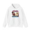 White dog groomer hoodie printed with The Sanitary Trim Was Going Fine. Then He Sat Down and a wide-eyed groomer with a messy bun