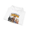 Folded white hoodie showing "I Spent All Night Smoking... The Kids Asked for Nuggets" BBQ dad graphic