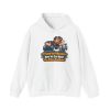 White hoodie printed on the front with a winking bearded mechanic with goggles on his head giving a thumbs-up and cupping his ear while leaning over a blue electric motor and a silver pump and the words "I Fixed the Vibration. Now We Can Hear the Other Problems."