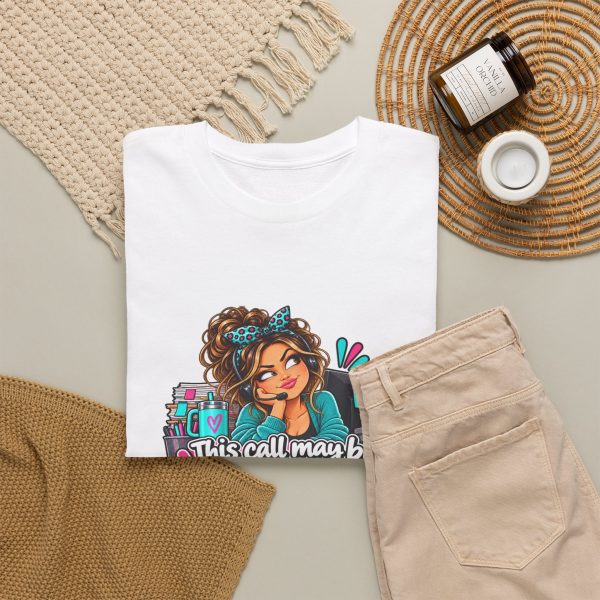 Close-up of the "This call may be recorded for my therapist's training purposes." design on the t-shirt