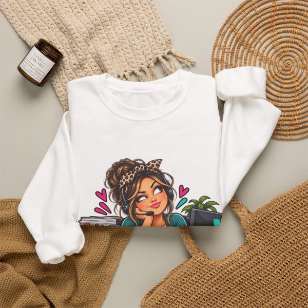 Close-up of the "My Smile Is Mandatory. My Eye Roll Is Freelance." design on the sweatshirt