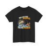 Black T-shirt with "The Cast Was Perfect. The Fish Disagreed." fishing graphic, front view