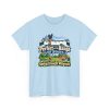 Funny golf T-shirt in Light Blue, front print: Perfect at the Range All Winter. Spring Brought Witnesses.