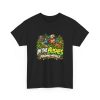 Black T-shirt with "In the Bushes Finding Myself" disc golf graphic, front view
