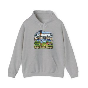 Funny golf hoodie in Sport Grey, front print: Perfect at the Range All Winter. Spring Brought Witnesses.
