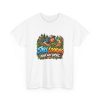 White disc golf T-shirt printed with STILL LOOKING FOR MY DISC and a wide-eyed disc golfer crawling through thick brush and branches