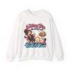 White dog groomer crewneck sweatshirt printed with The Sanitary Trim Was Going Fine. Then He Sat Down and a wide-eyed groomer with a messy bun