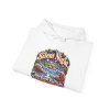 Folded white hoodie showing "Silent Night. Until The Pipes Burst" plumber Christmas graphic
