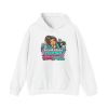 White customer service hoodie printed with This call may be recorded for my therapist's training purposes and a customer service rep with a curly bun