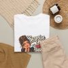 White bartender t-shirt folded flat, design on the front