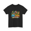 Black T-shirt with "Still Looking for My Disc" disc golf graphic, front view