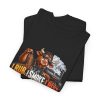 Folded black T-shirt showing "I Rub. I Smoke. I Rest." BBQ graphic