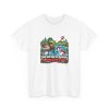 T-Shirt printed on the front with a smug mallard in a pond, gift-wrapped golf balls with red bows splashing into the water, a golf flag in a Santa hat and the words "I Got Golf Balls For Christmas. The Lake Says Thanks."