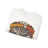 Folded white crewneck sweatshirt showing "This Sweater Is Ugly. You Should See My Golf Swing." golf Christmas graphic