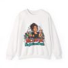 White bartender crewneck sweatshirt printed with Yes, I saw you. No, you're not next and an unimpressed bartender with a curly bun and gold hoops