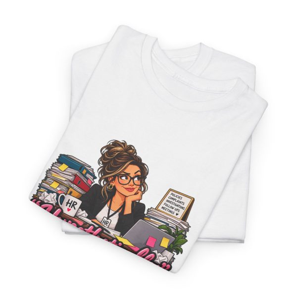 Close-up of the ‘"Hypothetically" Is the Most Expensive Word in My Inbox.’ HR inbox design on the t-shirt